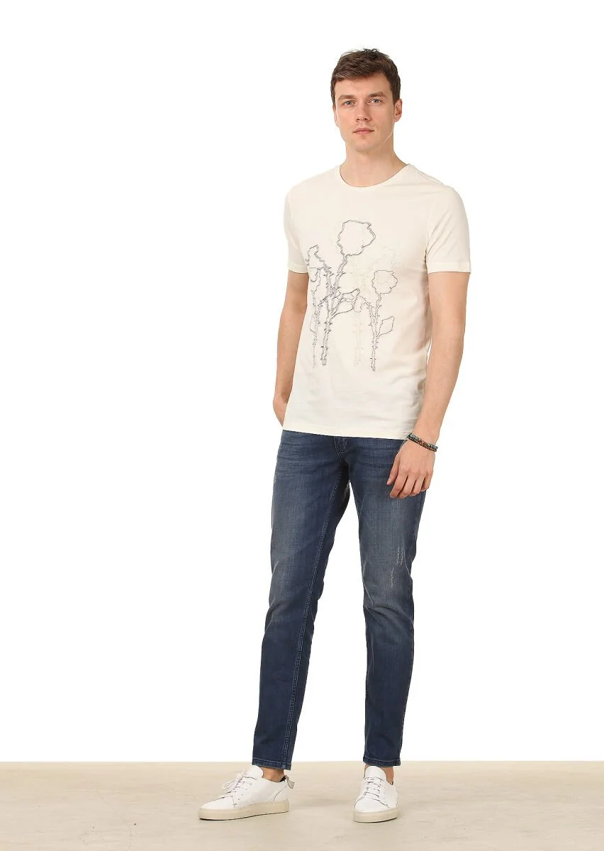 Ecru Printed 100% Cotton T-Shirt - 3