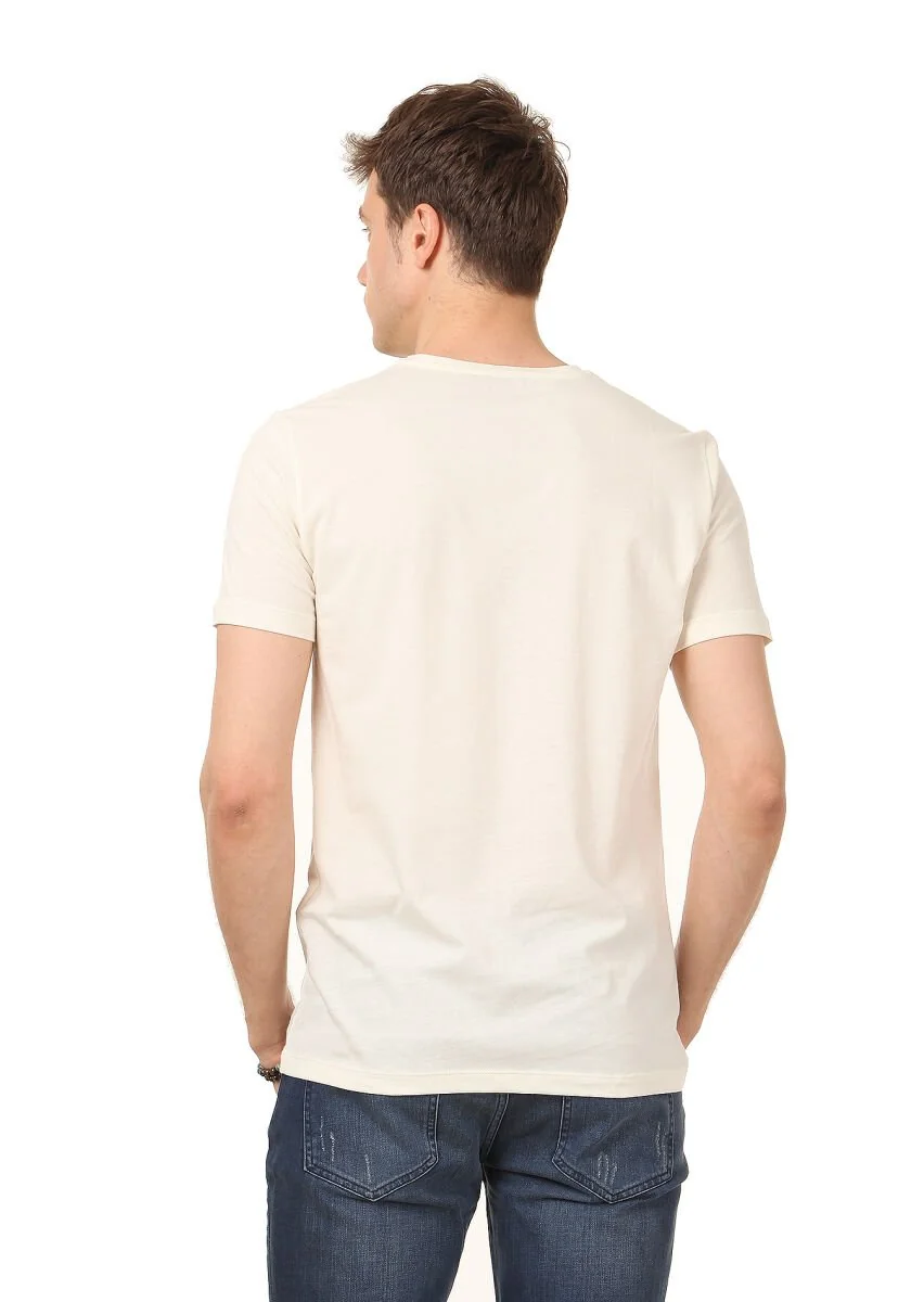 Ecru Printed 100% Cotton T-Shirt - 4