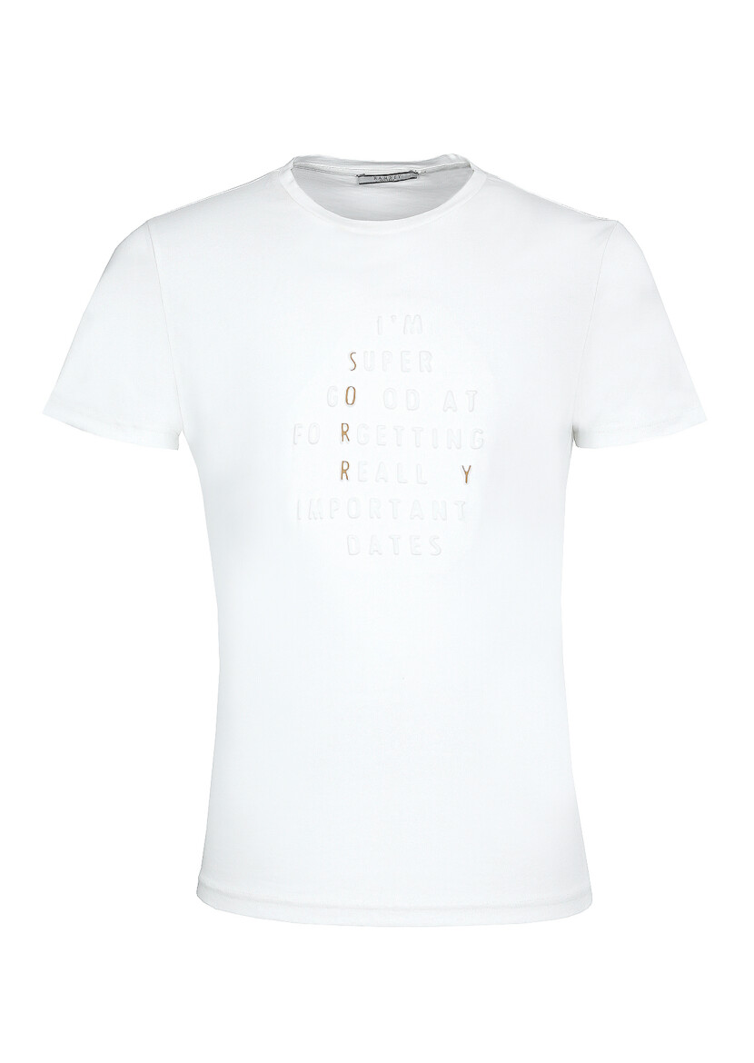 Ecru Printed 100% Cotton T-Shirt - 6