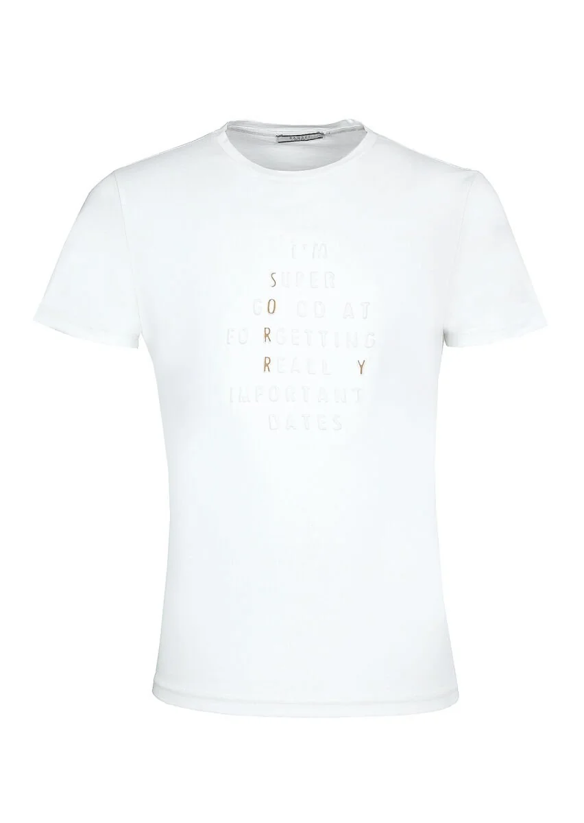 Ecru Printed 100% Cotton T-Shirt - 6
