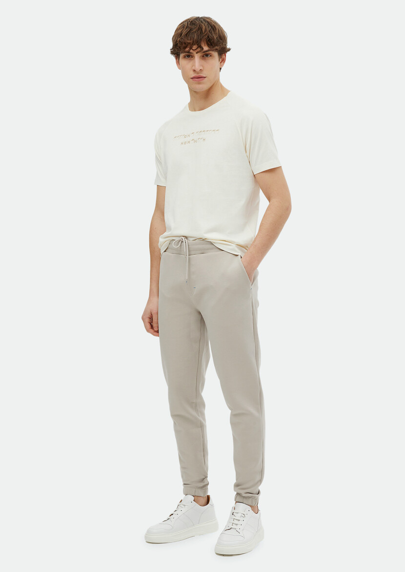 Ecru Printed Crew Neck 100% Cotton T-Shirt 