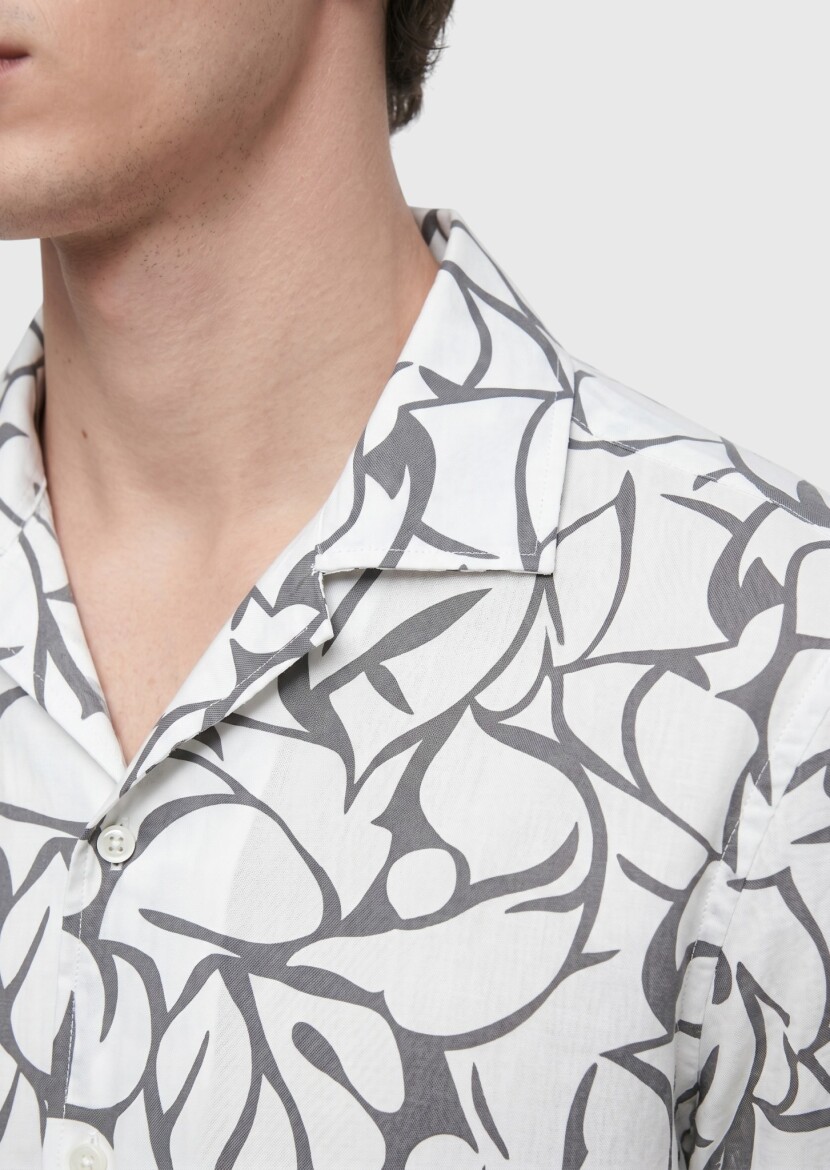 Ecru Printed Regular Fit Short Weaving Casual 100% Cotton Shirt - 3