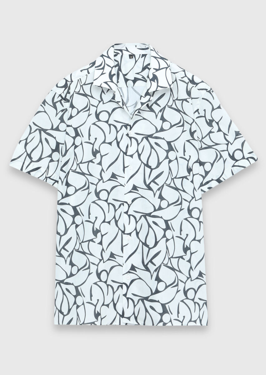 Ecru Printed Regular Fit Short Weaving Casual 100% Cotton Shirt - 6