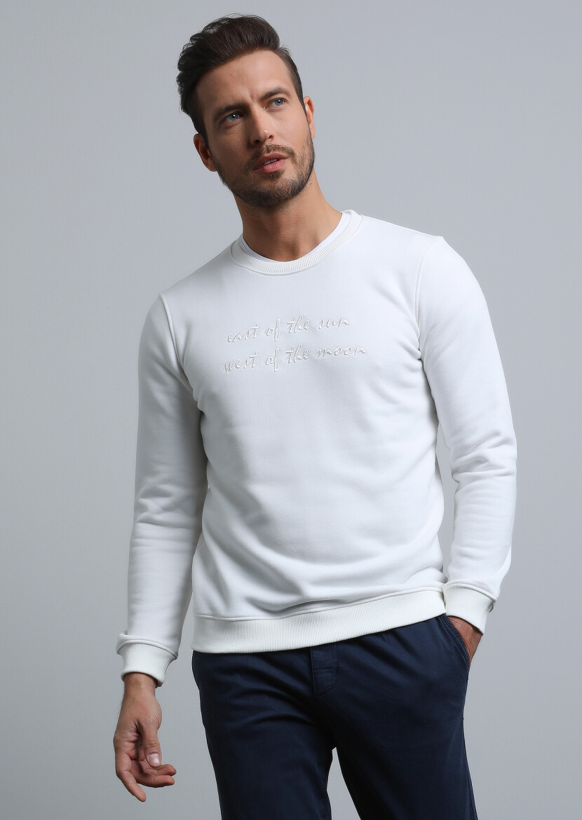 Ecru Printed Sweatshirt - 1