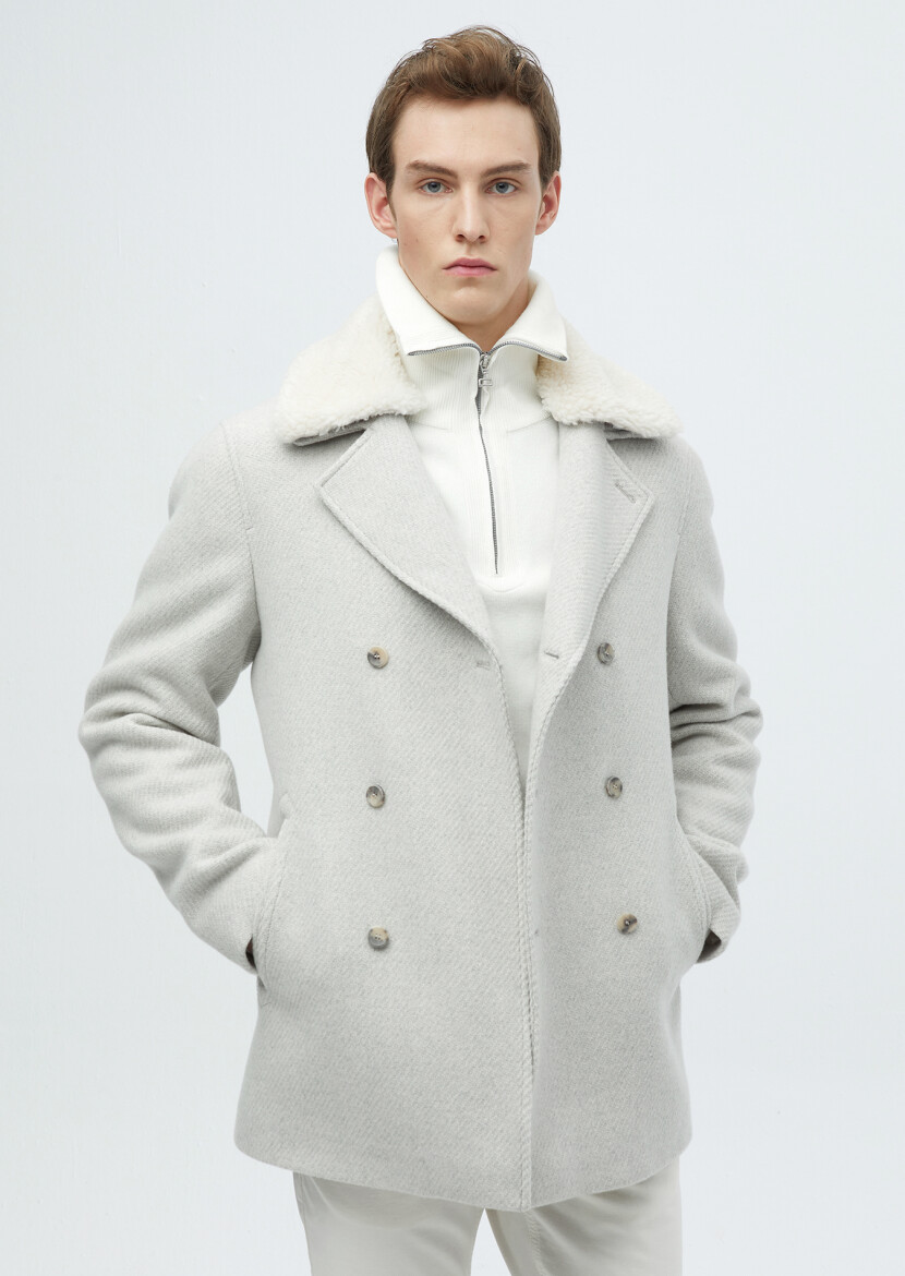 Ecru Regular Fit Casual Weaving Coat - RAMSEY