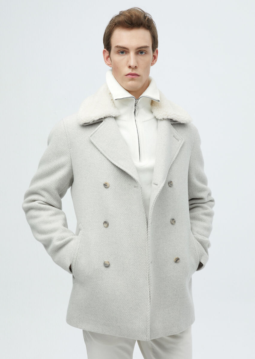 Ecru Regular Fit Casual Weaving Coat - 1