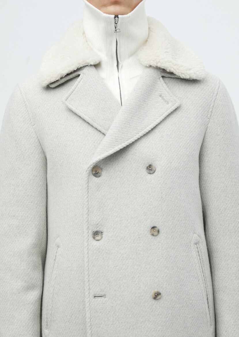 Ecru Regular Fit Casual Weaving Coat - 4