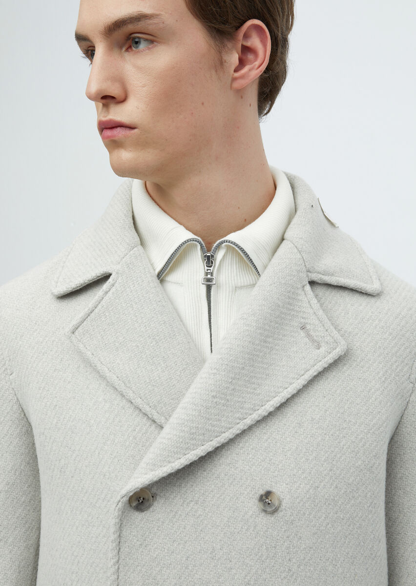 Ecru Regular Fit Casual Weaving Coat - 5