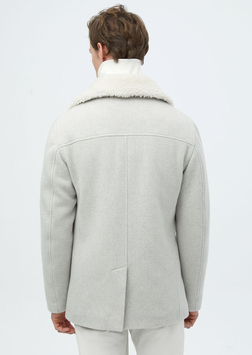 Ecru Regular Fit Casual Weaving Coat - 7