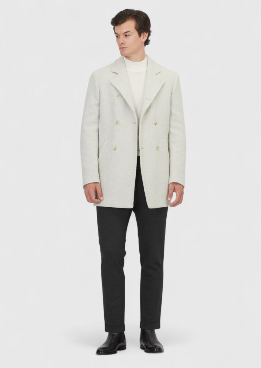 Ecru Regular Fit Casual Weaving Coat - 2