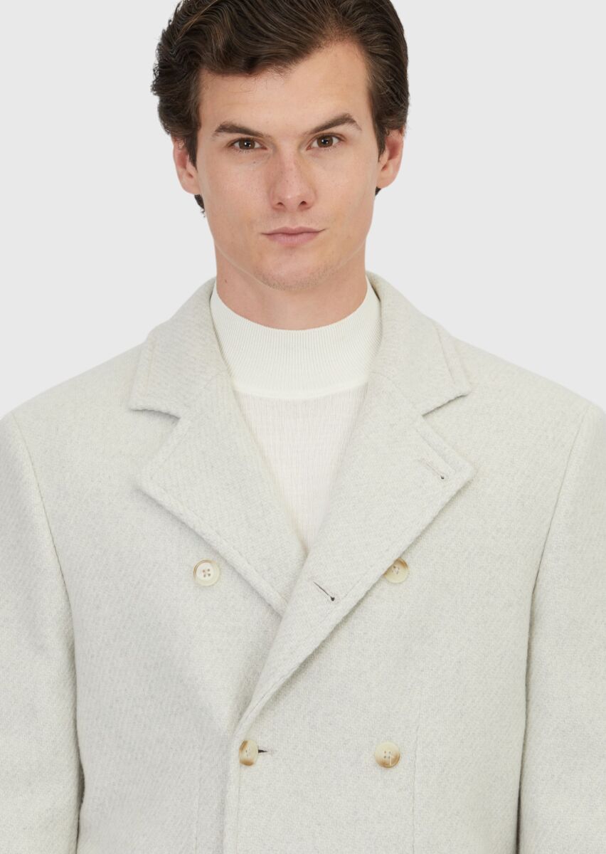 Ecru Regular Fit Casual Weaving Coat - 3