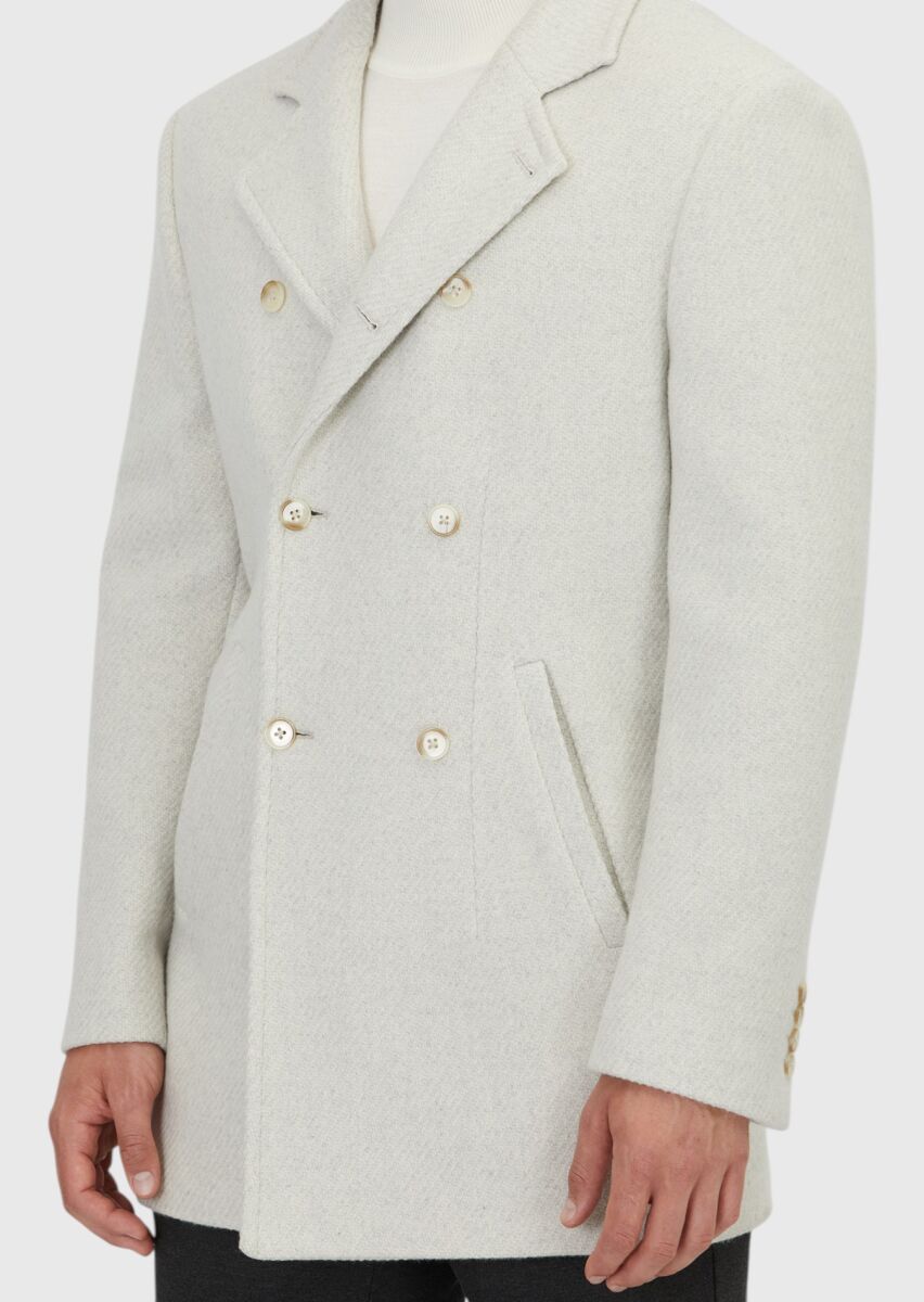 Ecru Regular Fit Casual Weaving Coat - 5