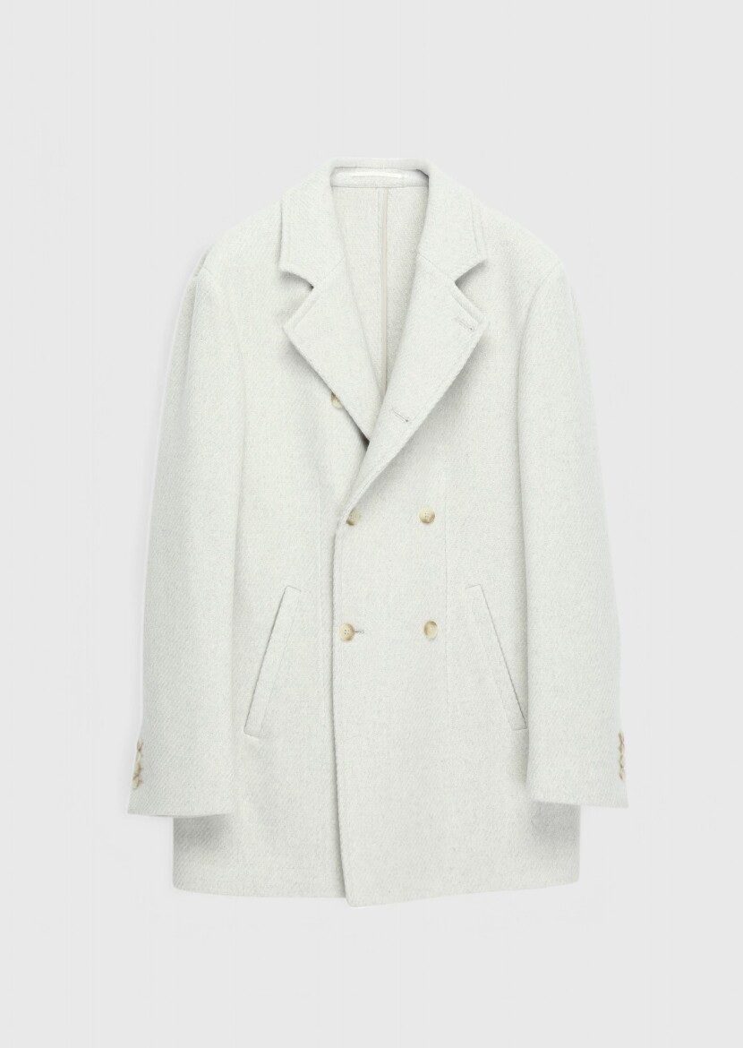 Ecru Regular Fit Casual Weaving Coat - 7