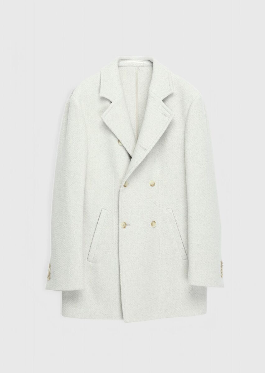 Ecru Regular Fit Casual Weaving Coat - 7