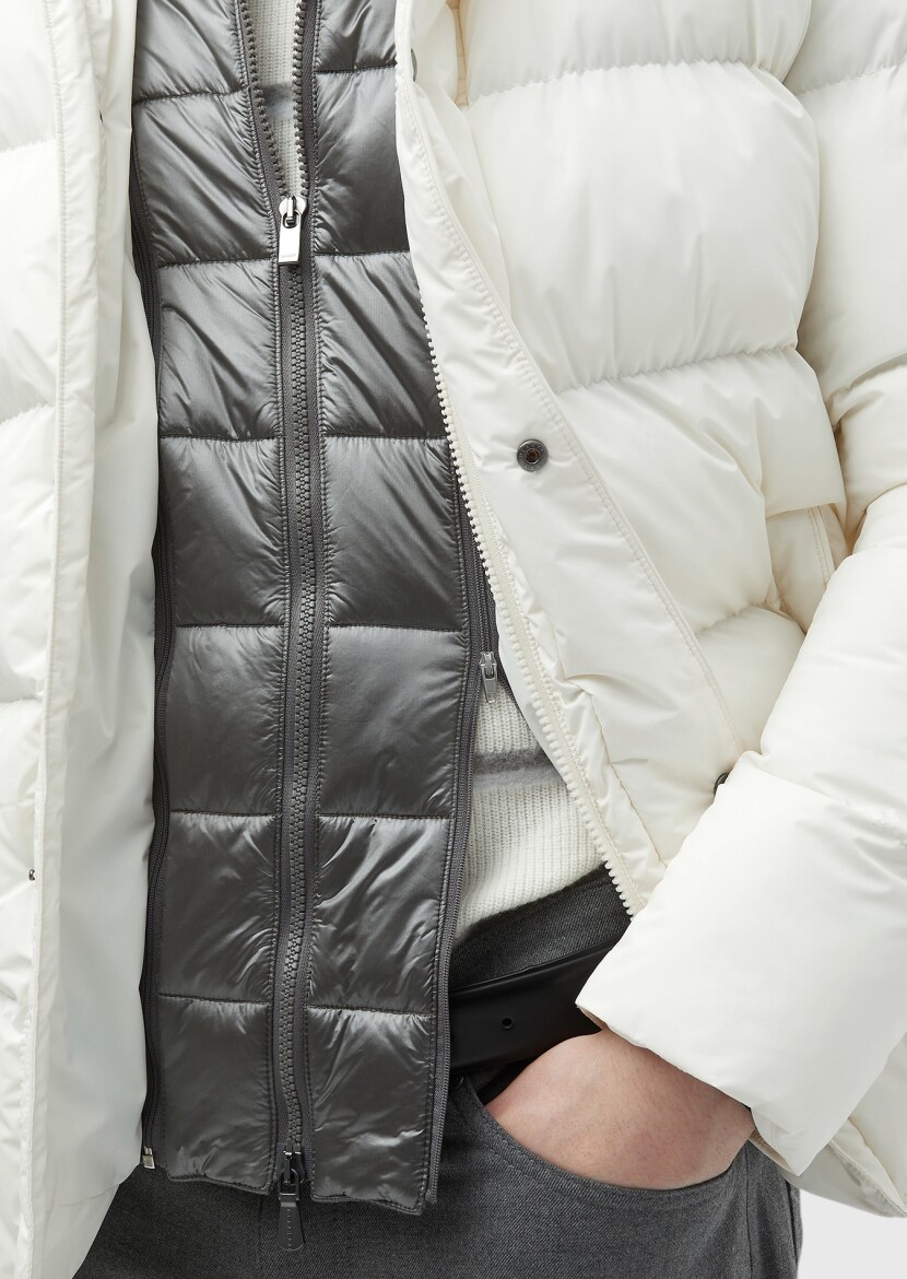 Ecru Regular Fit Casual Weaving Removable Hood Coat - 6