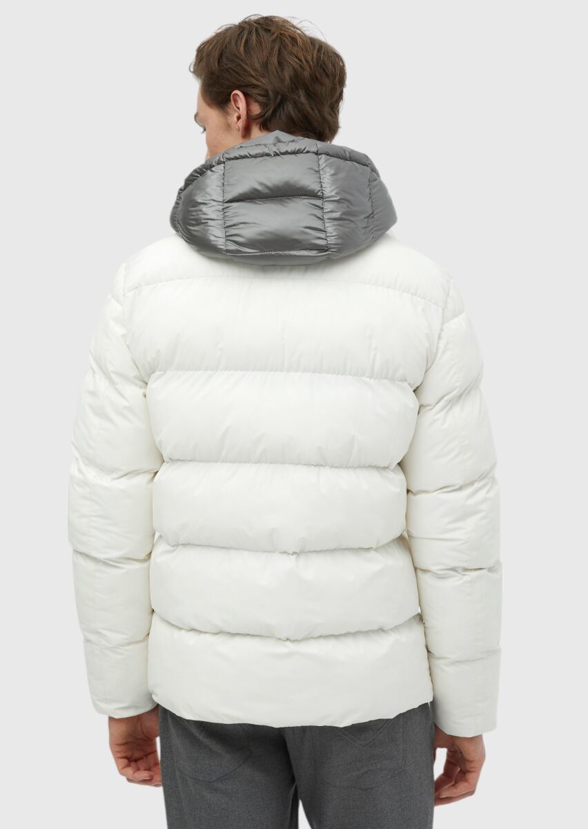 Ecru Regular Fit Casual Weaving Removable Hood Coat - 7