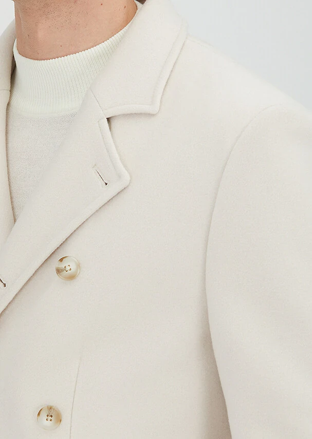 Ecru Regular Fit Double Breasted Collar Casual Weaving Coat - 5