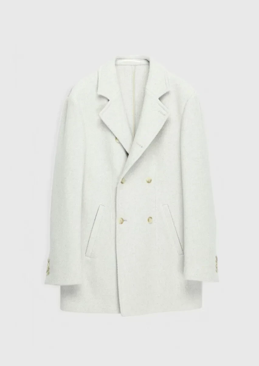 Ecru Regular Fit Double Breasted Collar Casual Weaving Coat - 1