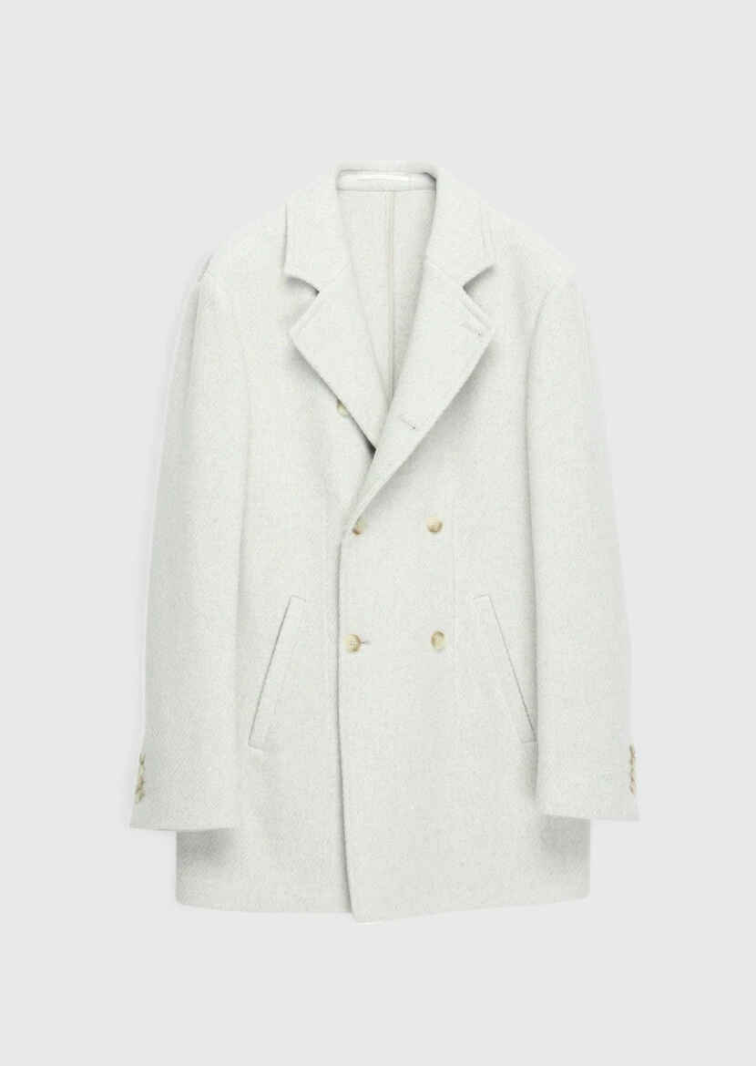 Ecru Regular Fit Double Breasted Collar Casual Weaving Coat - 1