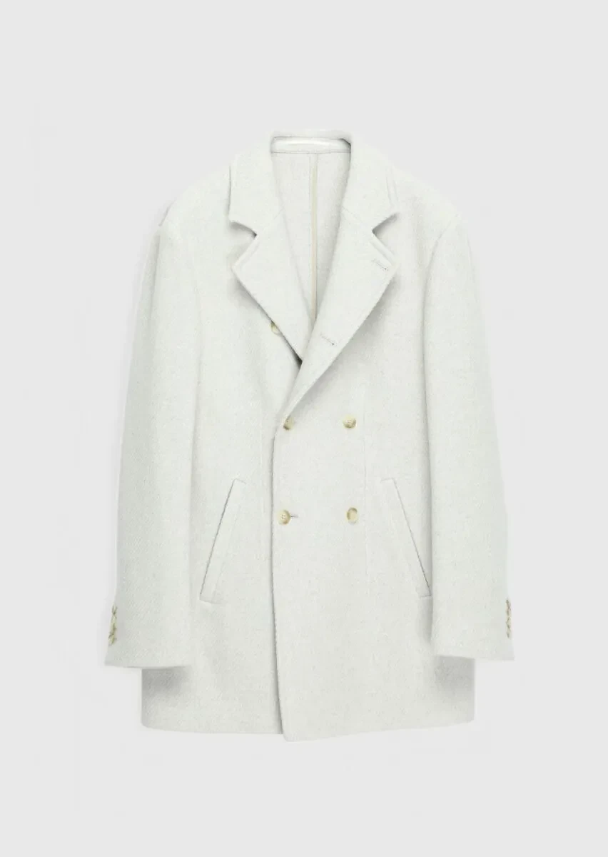 Ecru Regular Fit Double Breasted Collar Casual Weaving Coat - 1