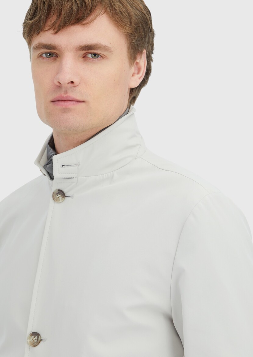 Ecru Regular Fit Double Breasted Collar Casual Weaving Rain Coat - 4