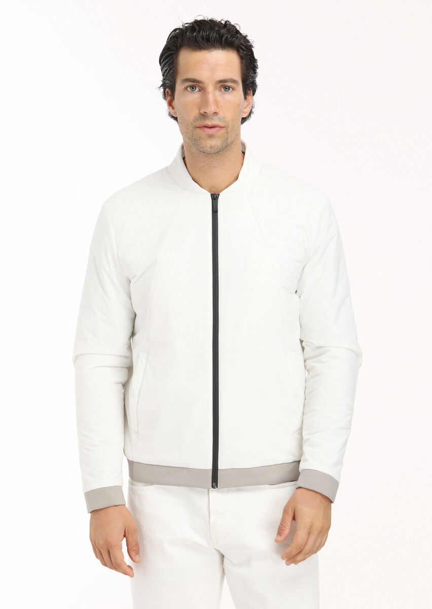 Ecru Regular Fit Mandarin Collar Casual Weaving Coat - 2