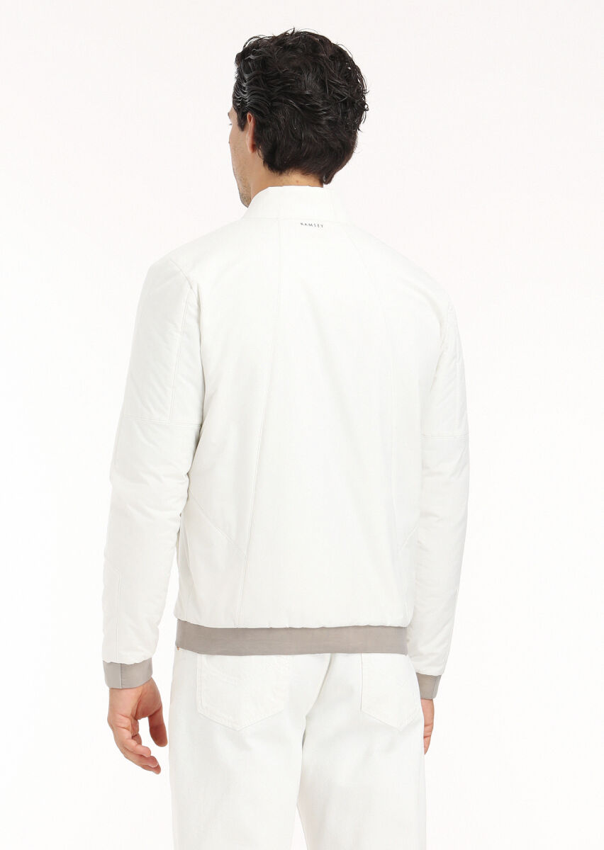 Ecru Regular Fit Mandarin Collar Casual Weaving Coat - 6