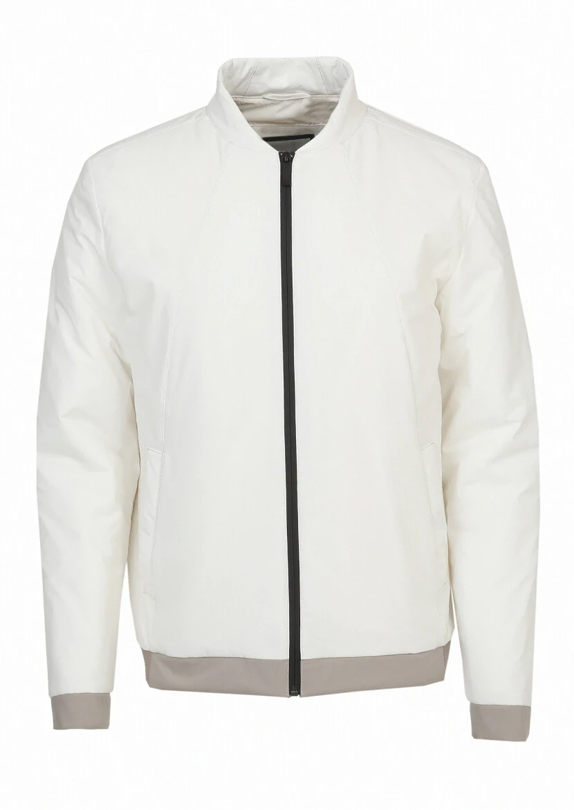 Ecru Regular Fit Mandarin Collar Casual Weaving Coat - 7