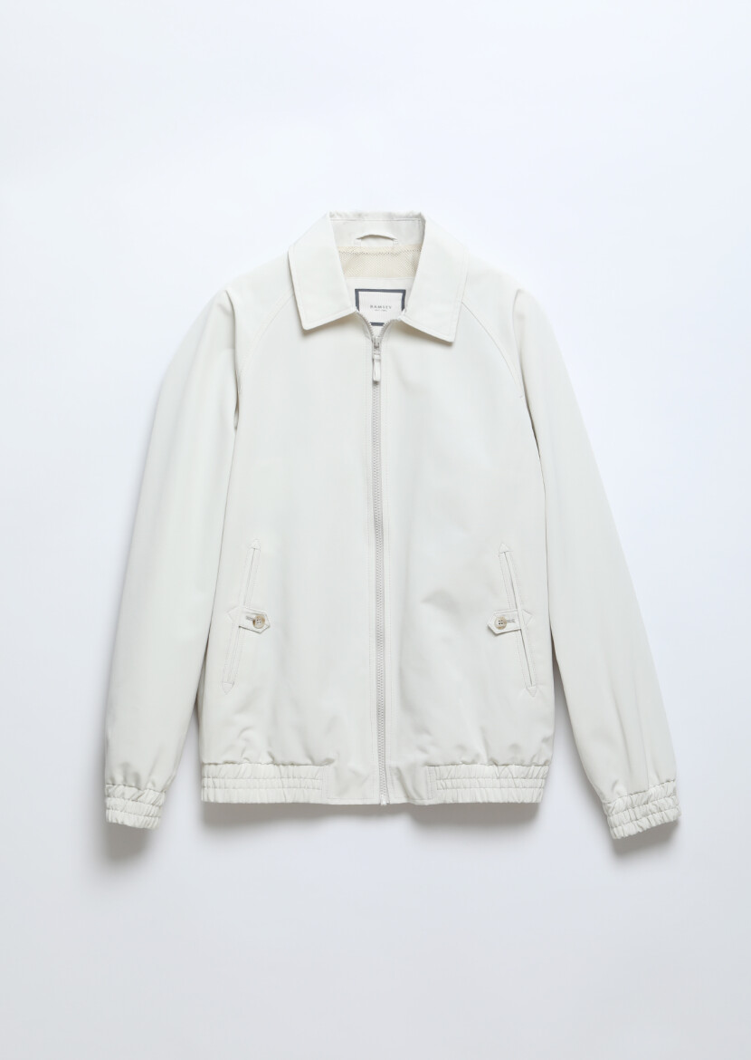Ecru Regular Fit Shirt Collar Casual Weaving Coat - 6