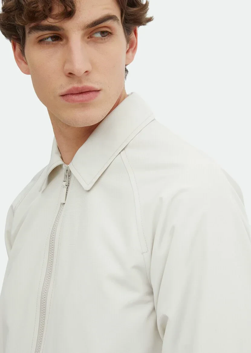 Ecru Regular Fit Shirt Collar Casual Weaving Coat - 4