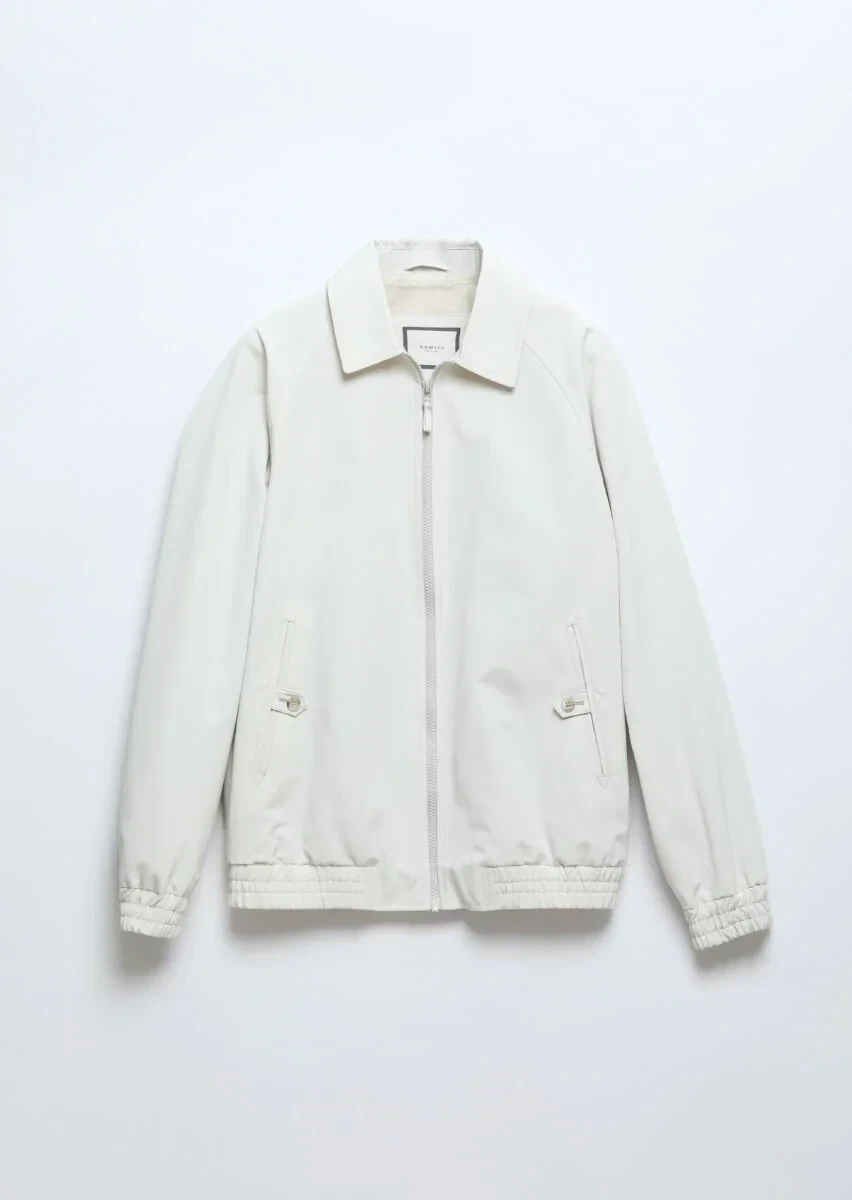 Ecru Regular Fit Shirt Collar Casual Weaving Coat - 6