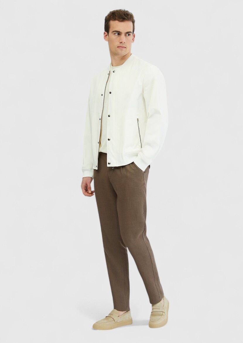 Ecru Regular Fit Turtleneck Casual Weaving Coat - RAMSEY