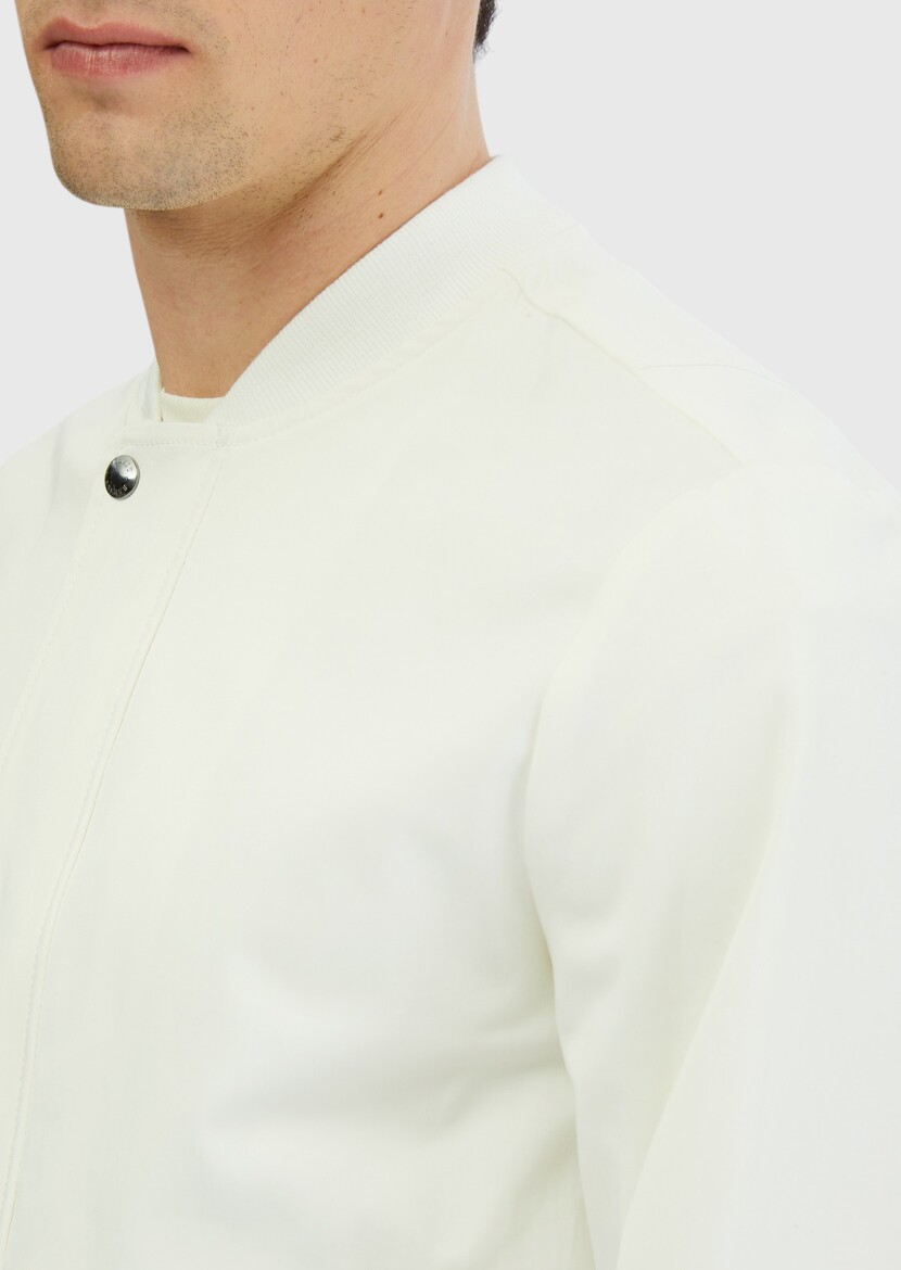 Ecru Regular Fit Turtleneck Casual Weaving Coat - 5