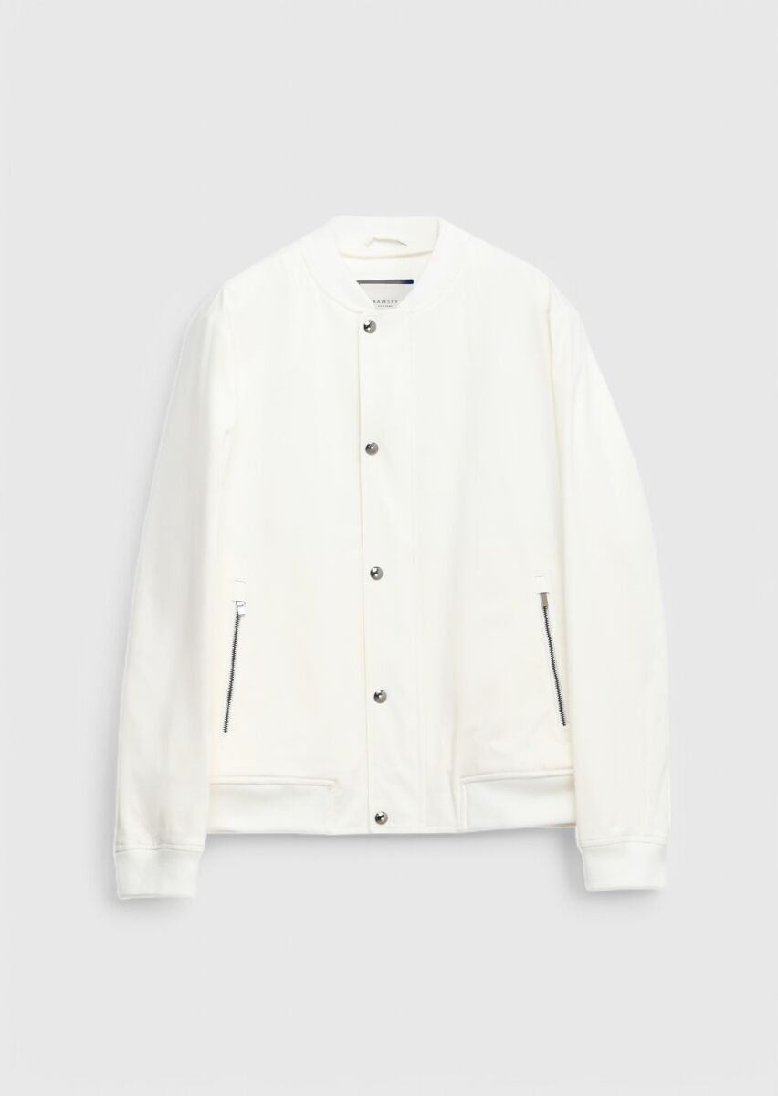 Ecru Regular Fit Turtleneck Casual Weaving Coat - 8