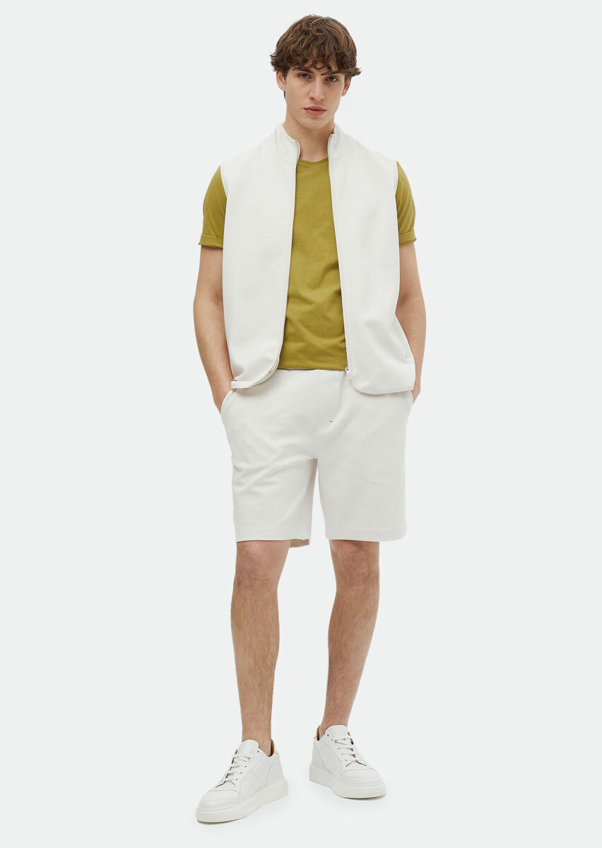 Ecru Regular Fit Turtleneck Sport Knitting Puffer Vest - 2