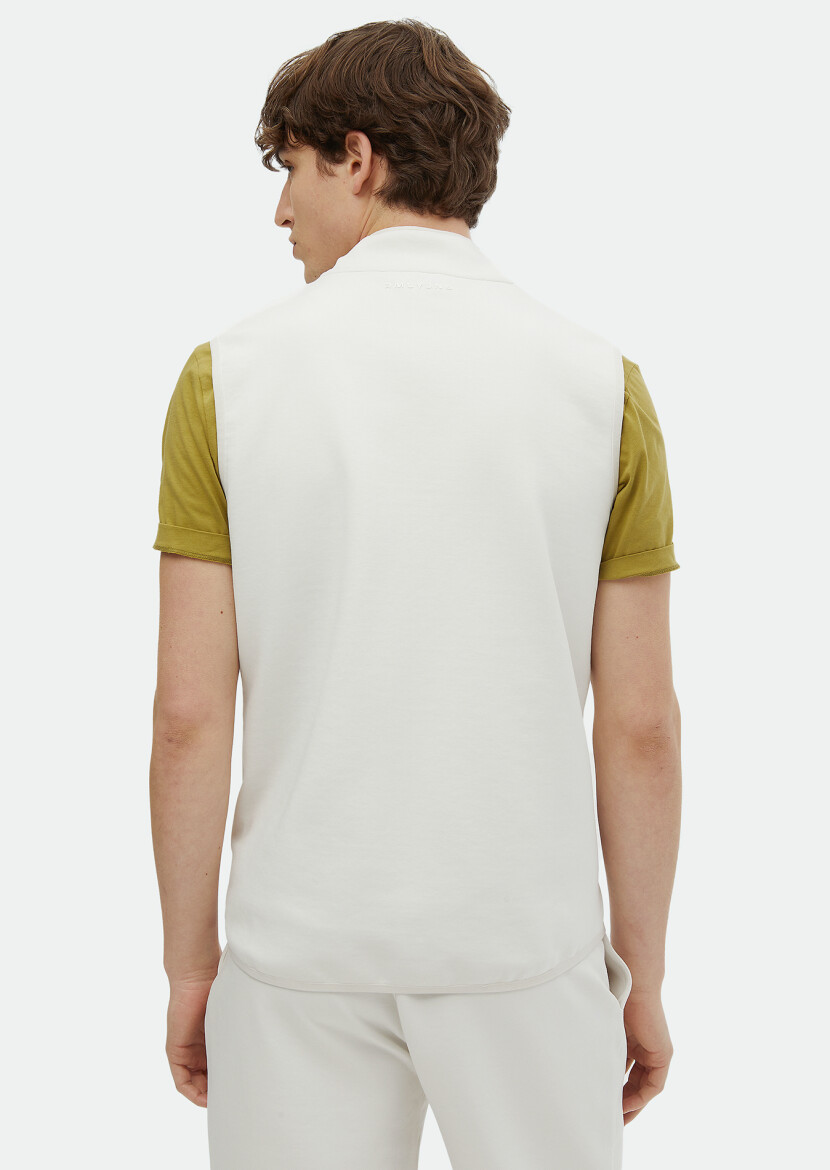 Ecru Regular Fit Turtleneck Sport Knitting Puffer Vest - 5