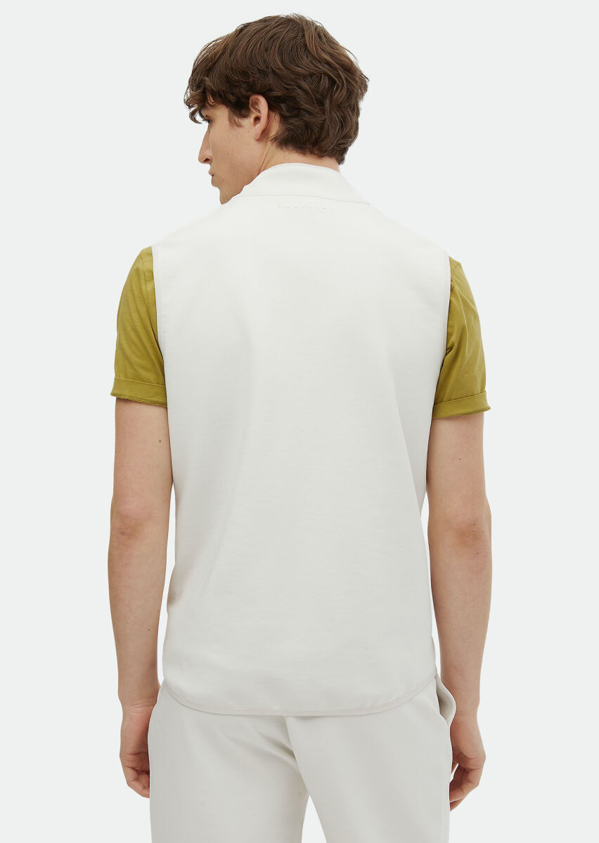 Ecru Regular Fit Turtleneck Sport Knitting Puffer Vest - 5