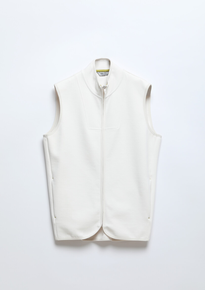 Ecru Regular Fit Turtleneck Sport Knitting Puffer Vest - 6