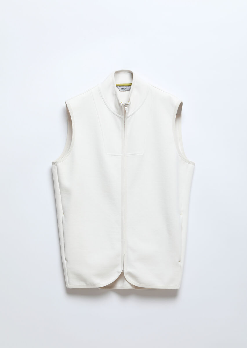 Ecru Regular Fit Turtleneck Sport Knitting Puffer Vest - 6