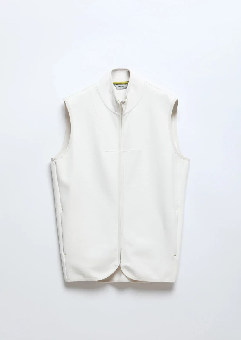 Ecru Regular Fit Turtleneck Sport Knitting Puffer Vest - 6