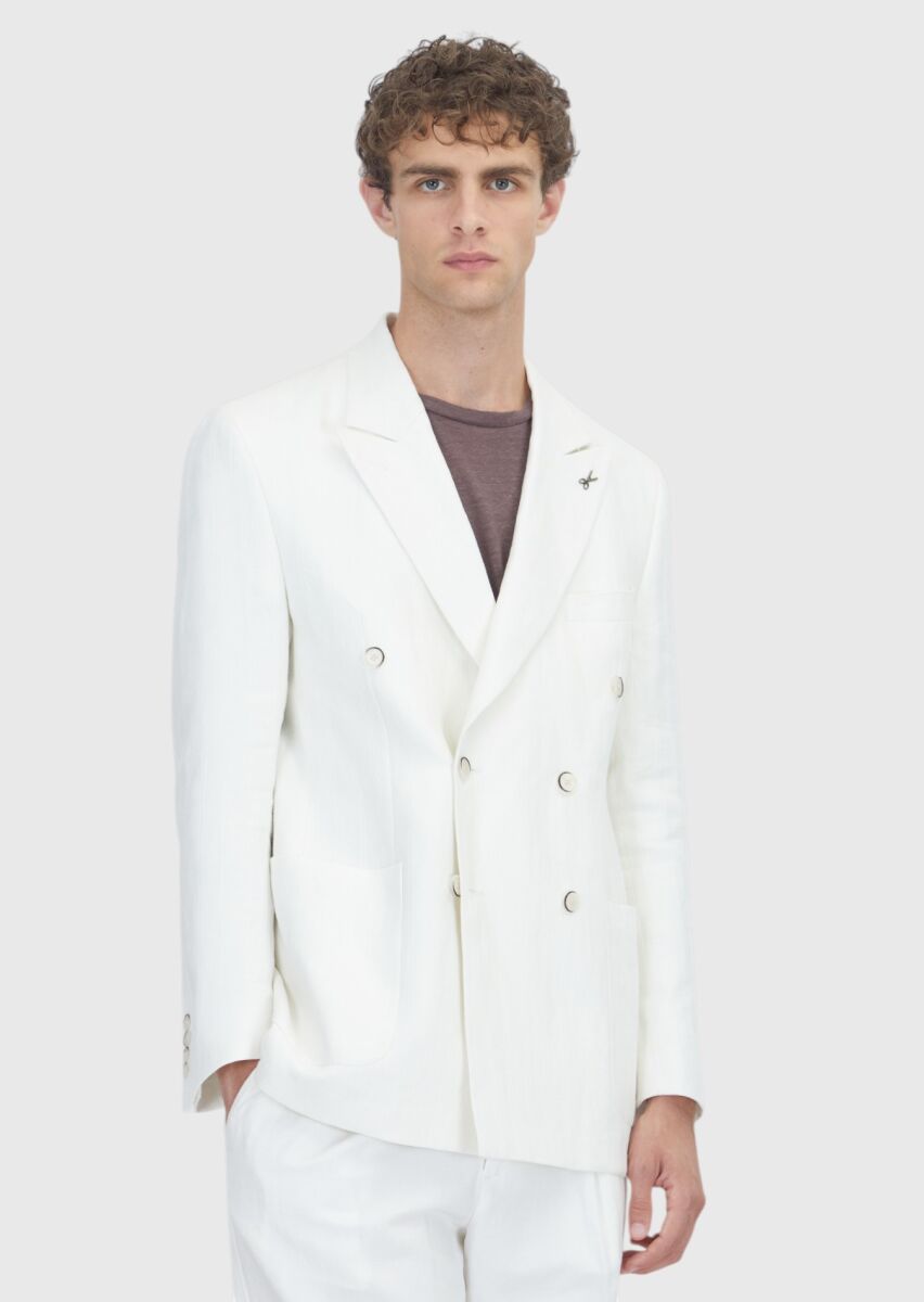 Ecru Relaxed Fit 100% Linen Jacket - 1