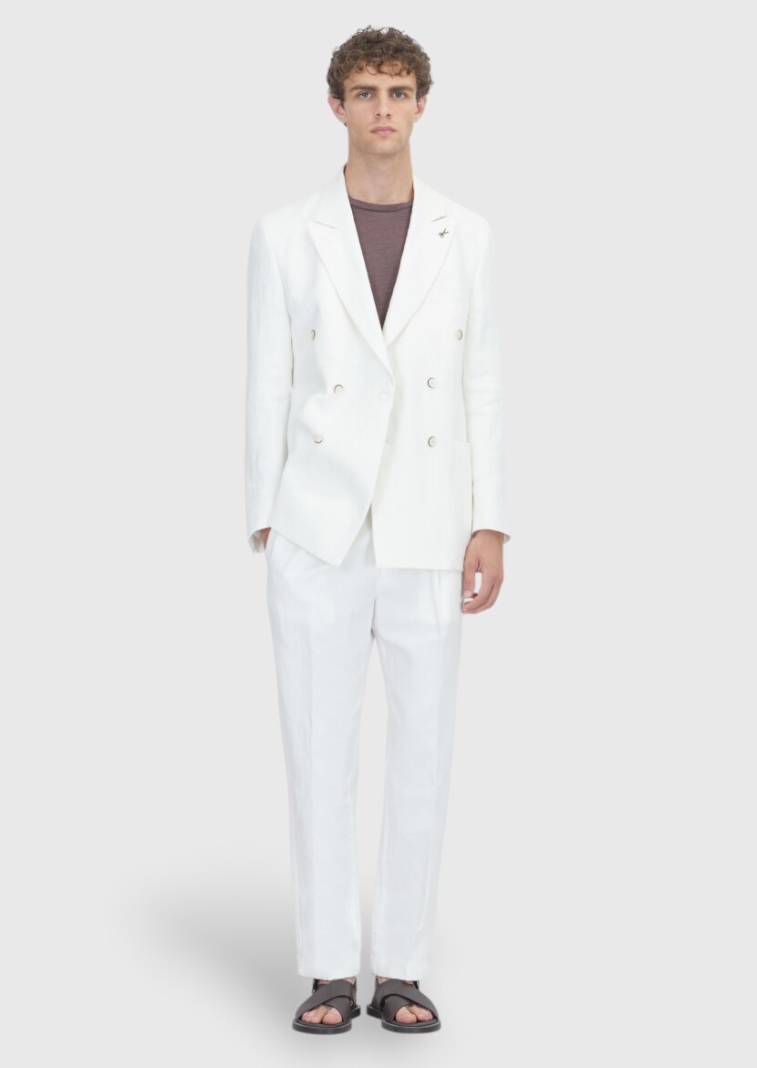 Ecru Relaxed Fit 100% Linen Jacket - RAMSEY