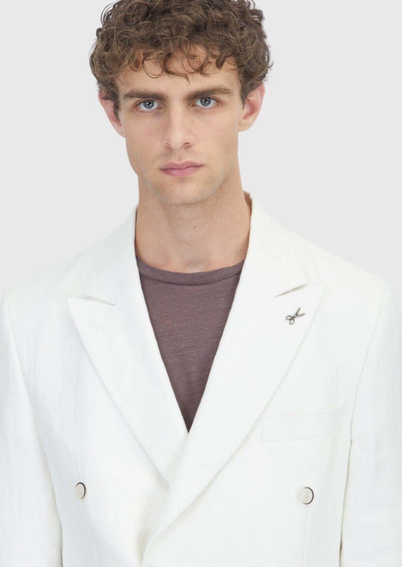 Ecru Relaxed Fit 100% Linen Jacket - 3