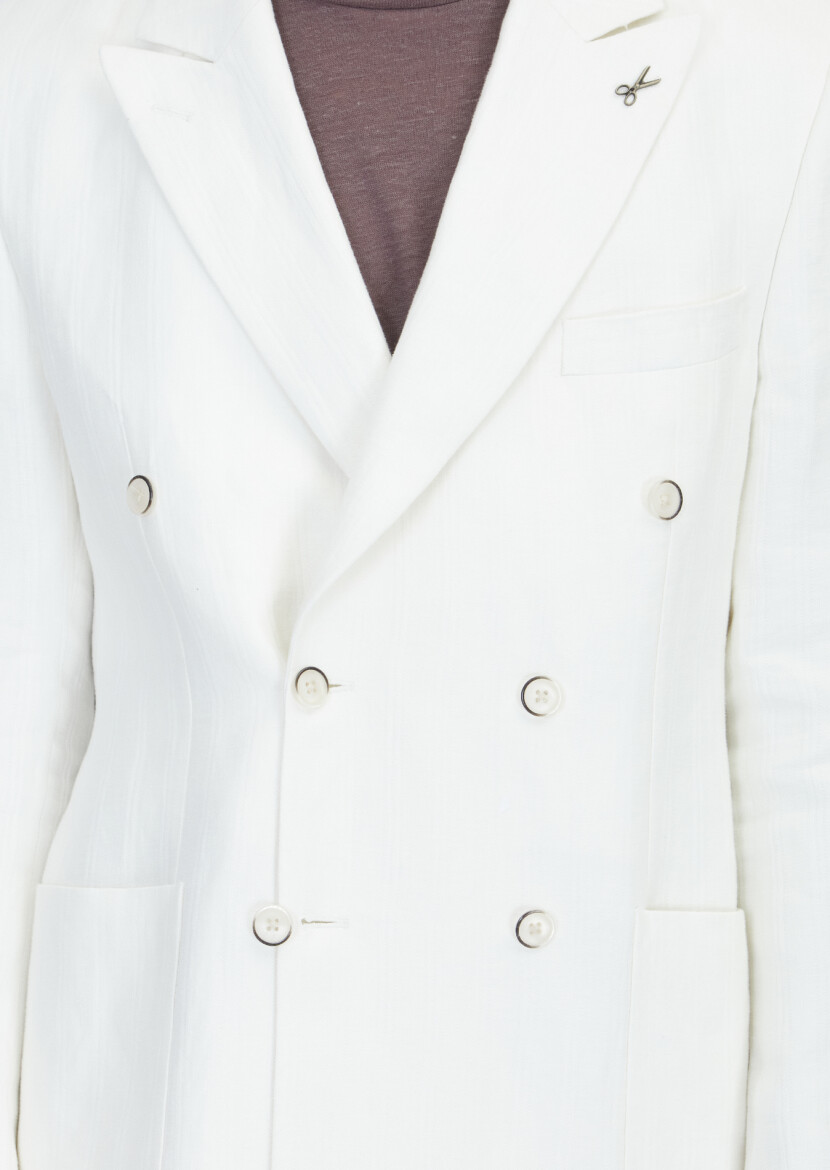 Ecru Relaxed Fit 100% Linen Jacket - 4