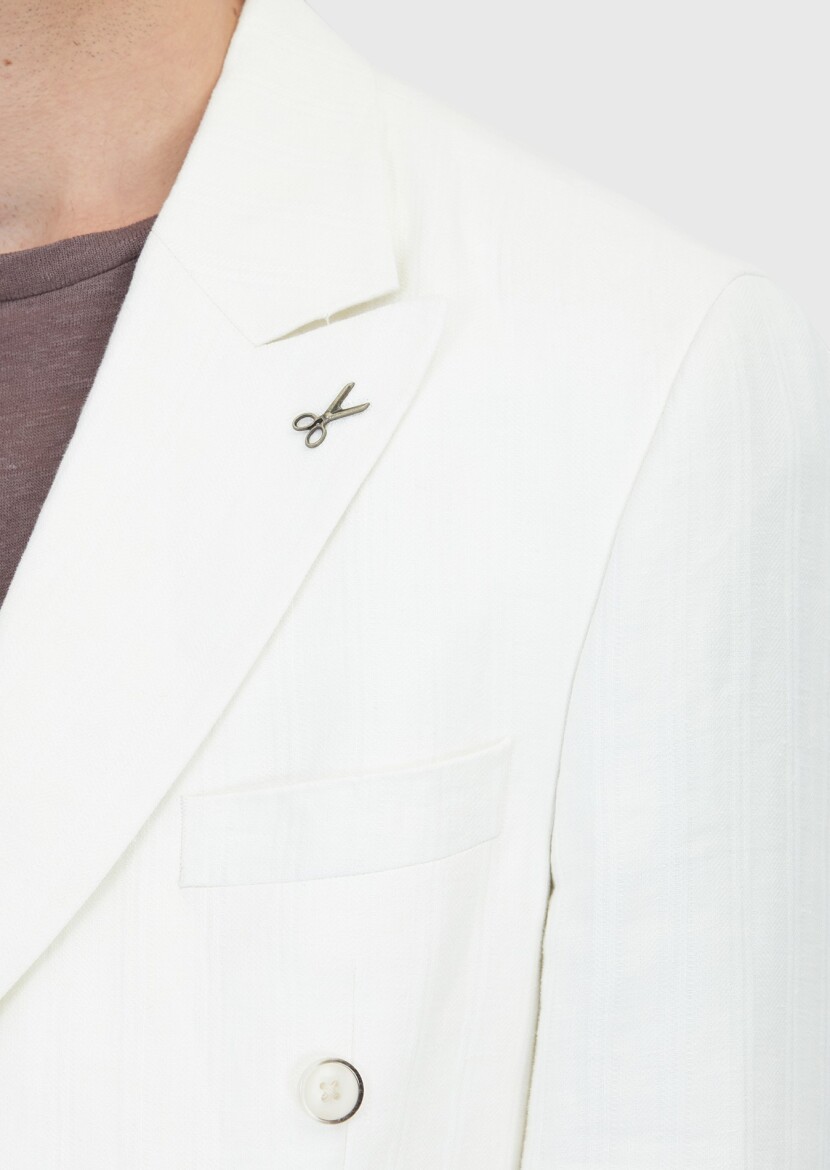 Ecru Relaxed Fit 100% Linen Jacket - 5