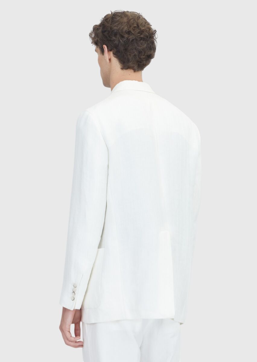 Ecru Relaxed Fit 100% Linen Jacket - 7