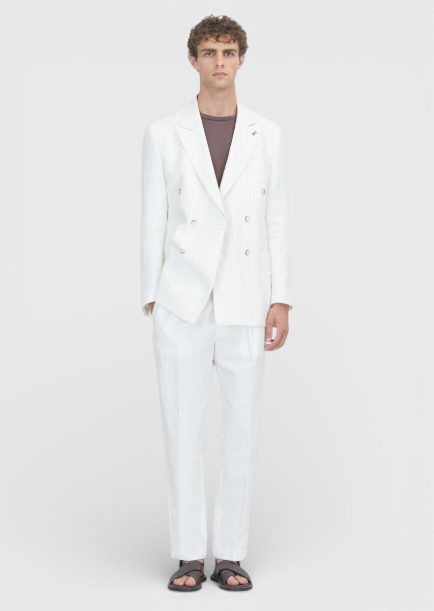 Ecru Relaxed Fit 100% Linen Jacket - 2