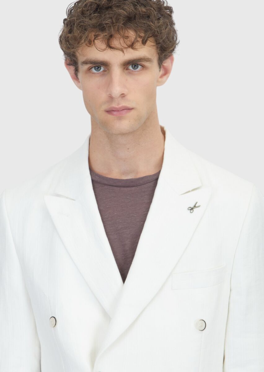 Ecru Relaxed Fit 100% Linen Jacket - 3