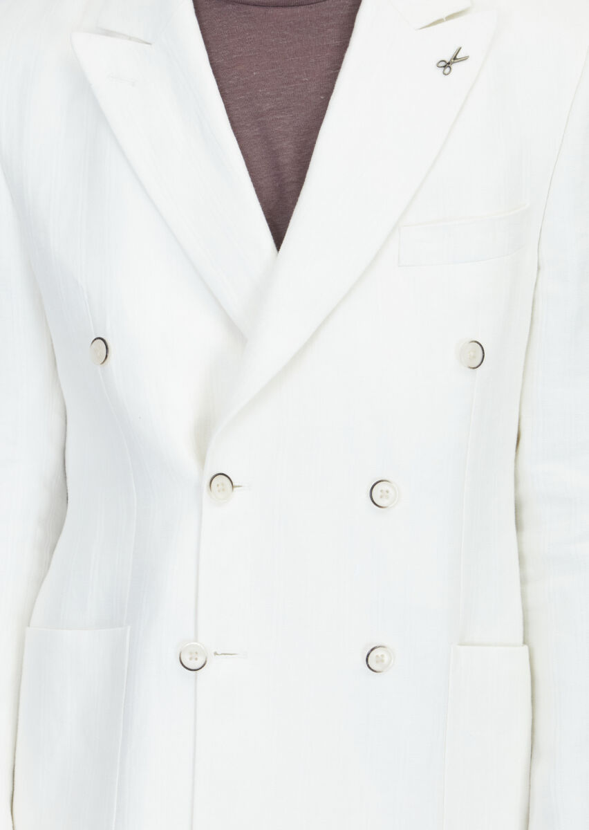 Ecru Relaxed Fit 100% Linen Jacket - 4