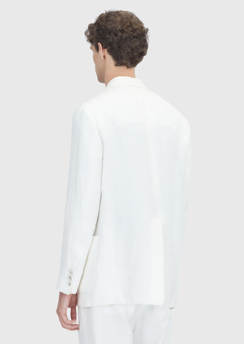 Ecru Relaxed Fit 100% Linen Jacket - 7